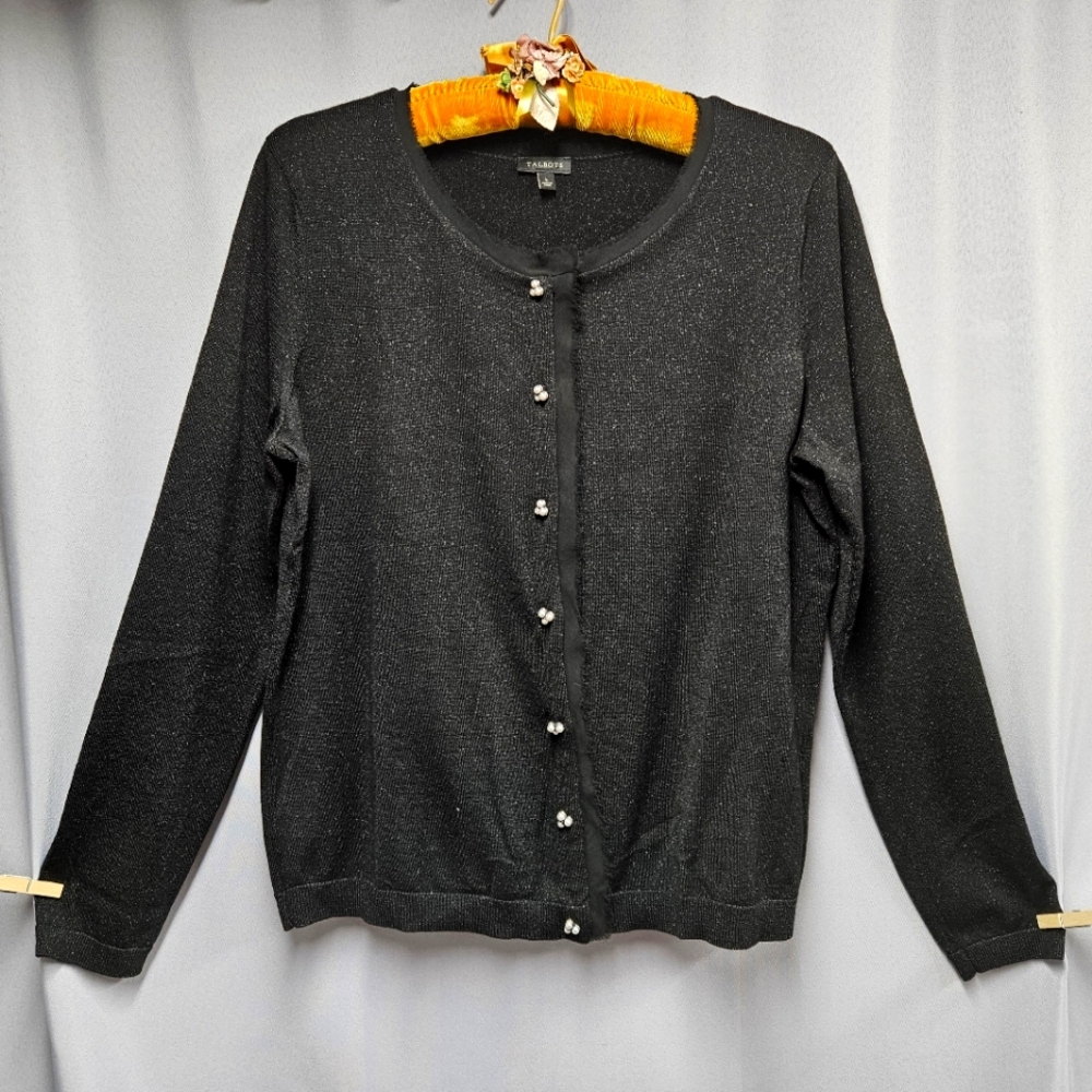 Talbot's Merino Wool Black Metallic Cardigan